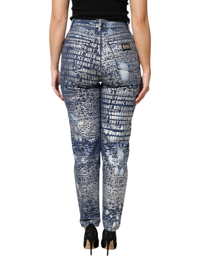 Dolce & Gabbana Jeans en Denim Imprimé Bleu Taille Haute