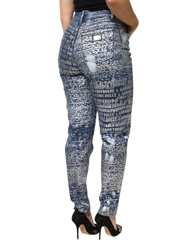 Dolce & Gabbana Jeans en Denim Imprimé Bleu Taille Haute