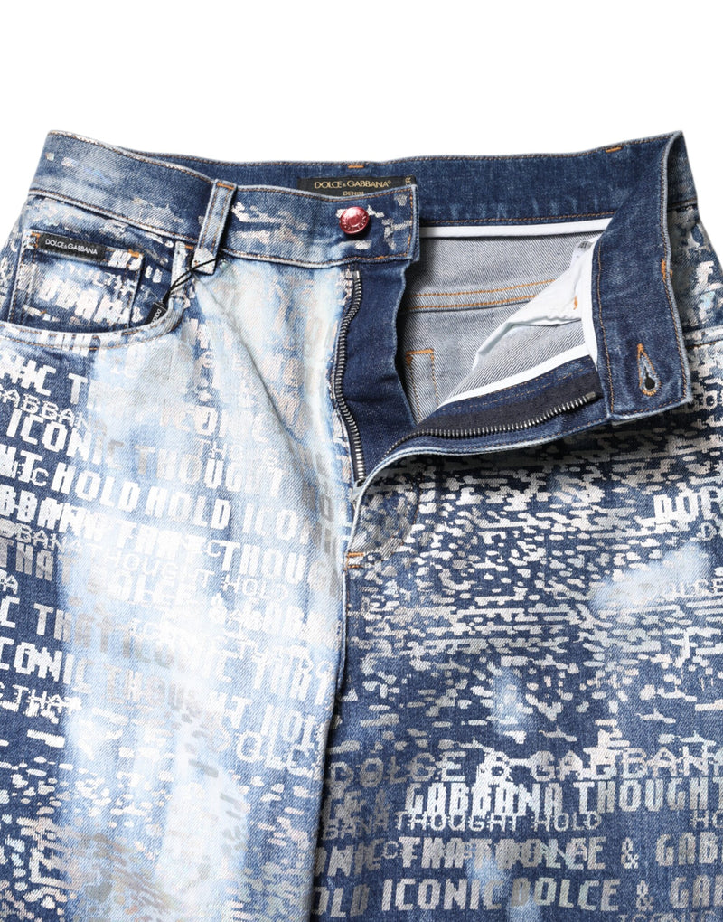 Dolce & Gabbana Jeans en Denim Imprimé Bleu Taille Haute