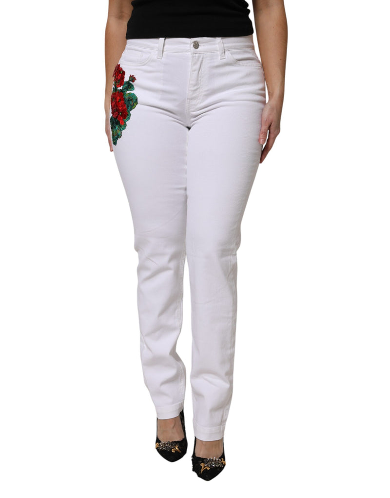 Dolce & Gabbana Jeans Femme Girly Floral Sequins Blanc