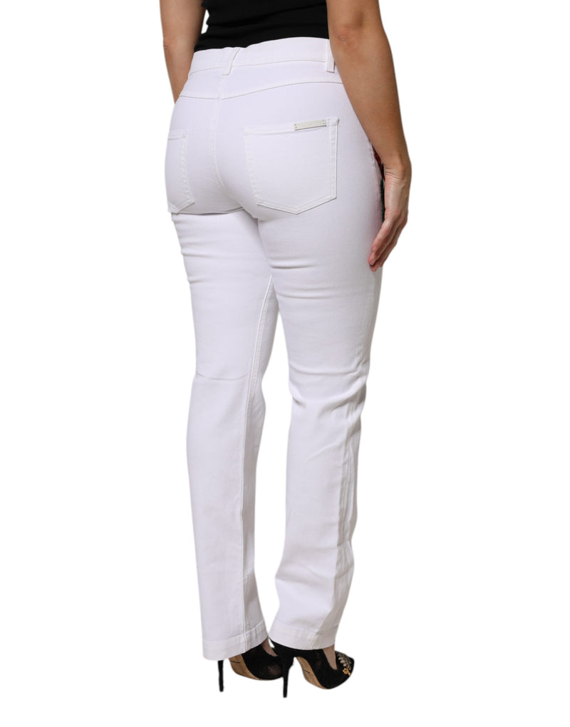 Dolce & Gabbana Jeans Femme Girly Floral Sequins Blanc