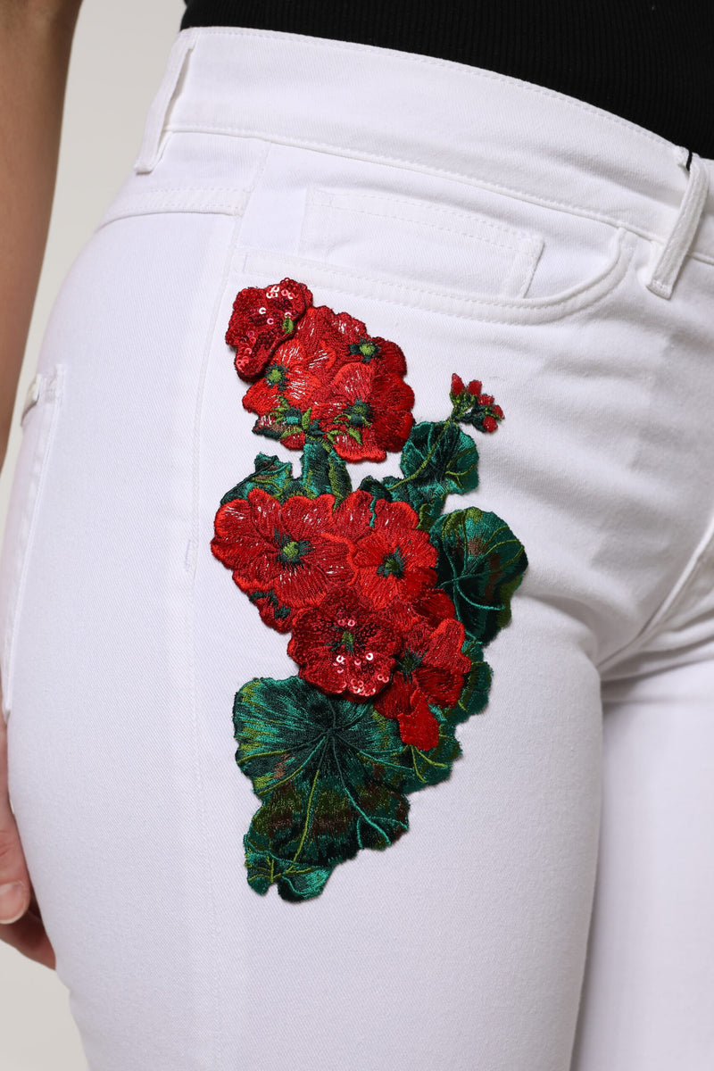 Dolce & Gabbana Jeans Femme Girly Floral Sequins Blanc