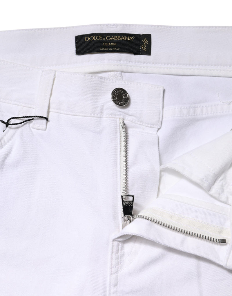 Dolce & Gabbana Jeans Femme Girly Floral Sequins Blanc