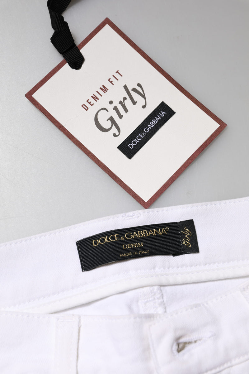 Dolce & Gabbana Jeans Femme Girly Floral Sequins Blanc