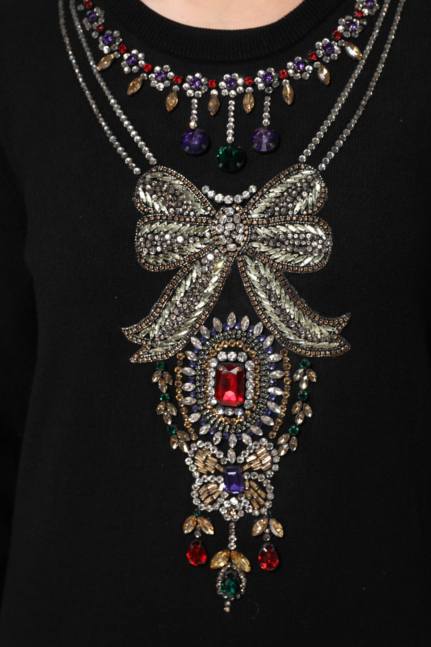 Dolce & Gabbana Black Cashmere Crystal Embellished Sweater
