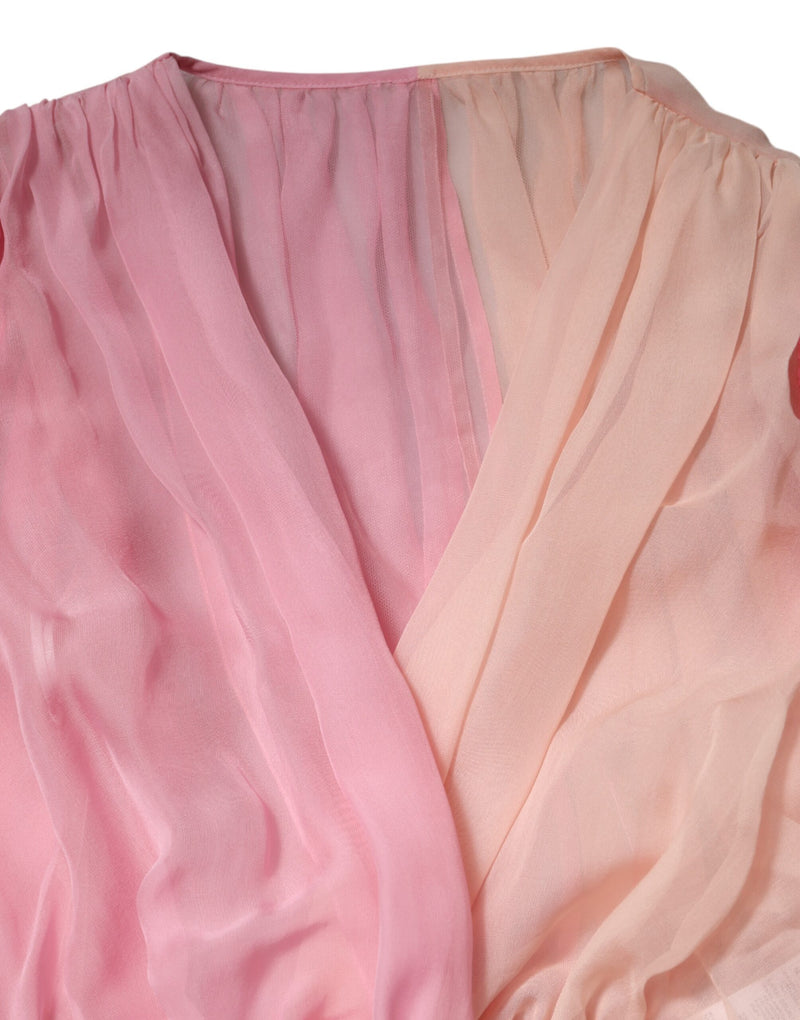 Dolce & Gabbana Blouse Top Rose à Col V Plongeant à Manches Longues