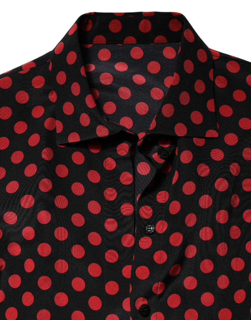Dolce & Gabbana Top en Soie à Pois Noir et Rouge à Manches Longues