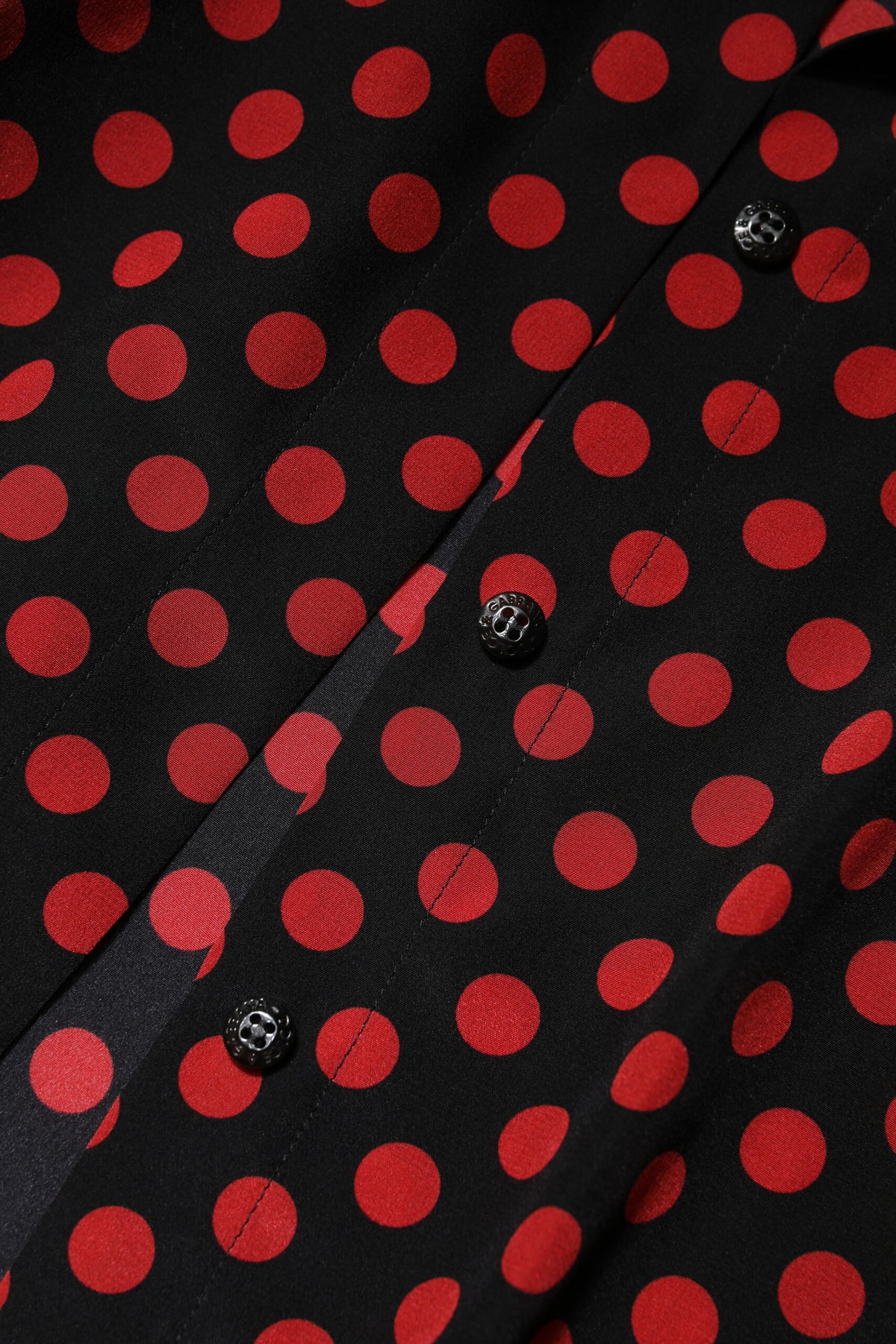 Dolce & Gabbana Top en Soie à Pois Noir et Rouge à Manches Longues