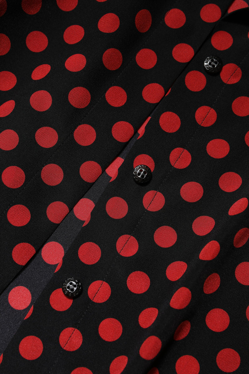 Dolce & Gabbana Top en Soie à Pois Noir et Rouge à Manches Longues
