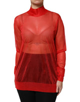 Dolce & Gabbana Red Tulle Turtleneck Long Sleeve Blouse