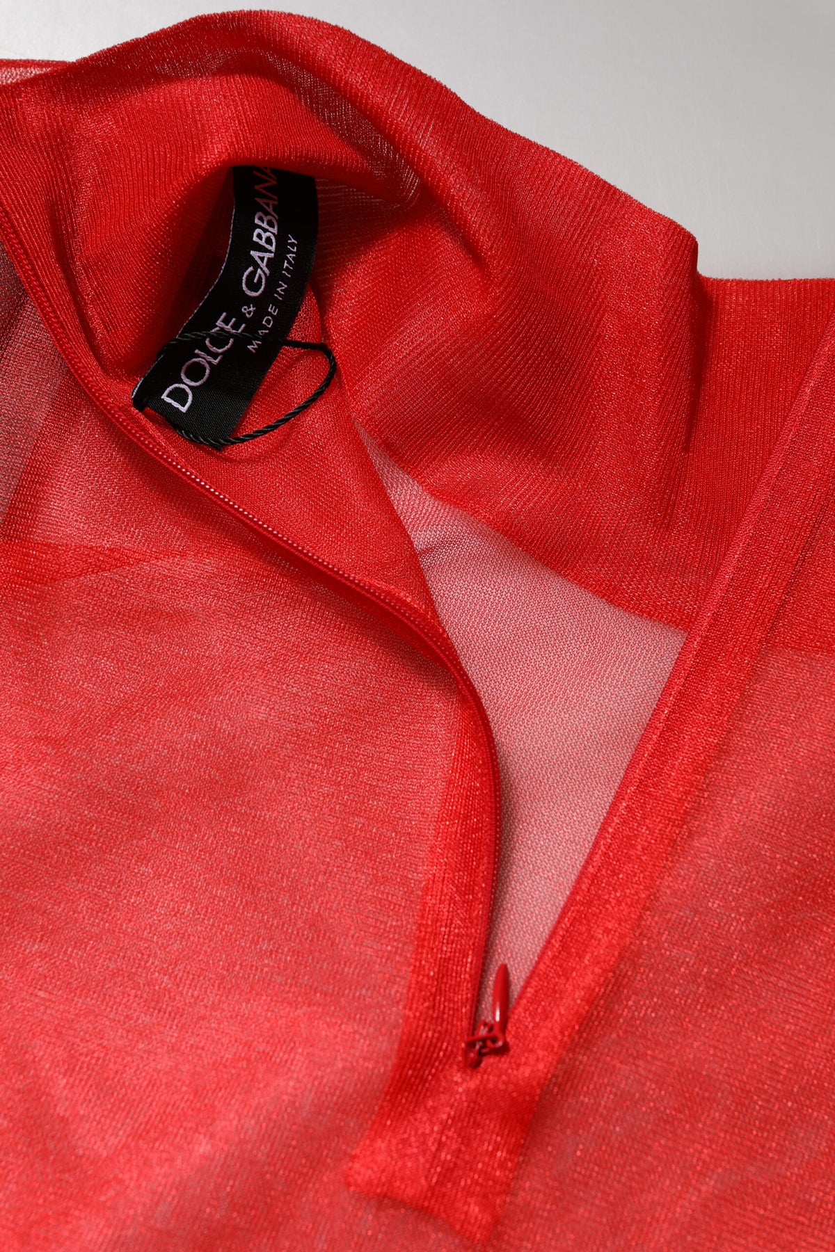 Dolce & Gabbana Red Tulle Turtleneck Long Sleeve Blouse