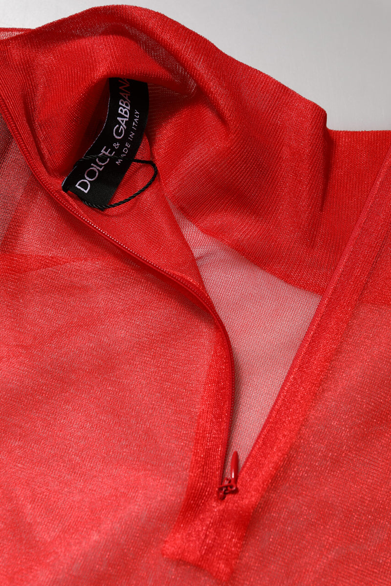 Dolce & Gabbana Red Tulle Turtleneck Long Sleeve Blouse