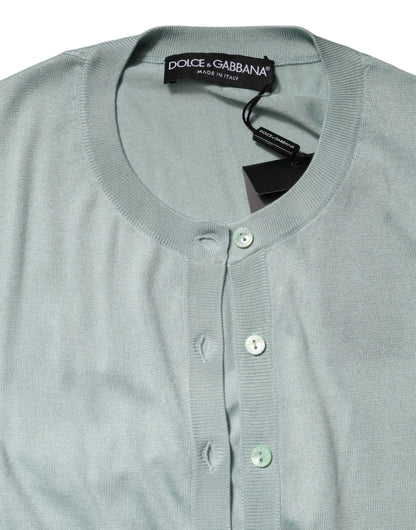 Dolce & Gabbana Light Green Silk Button Down Cardigan Sweater
