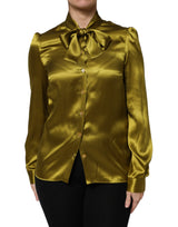 Dolce & Gabbana Blouse Top à Manches Longues en Soie Verte