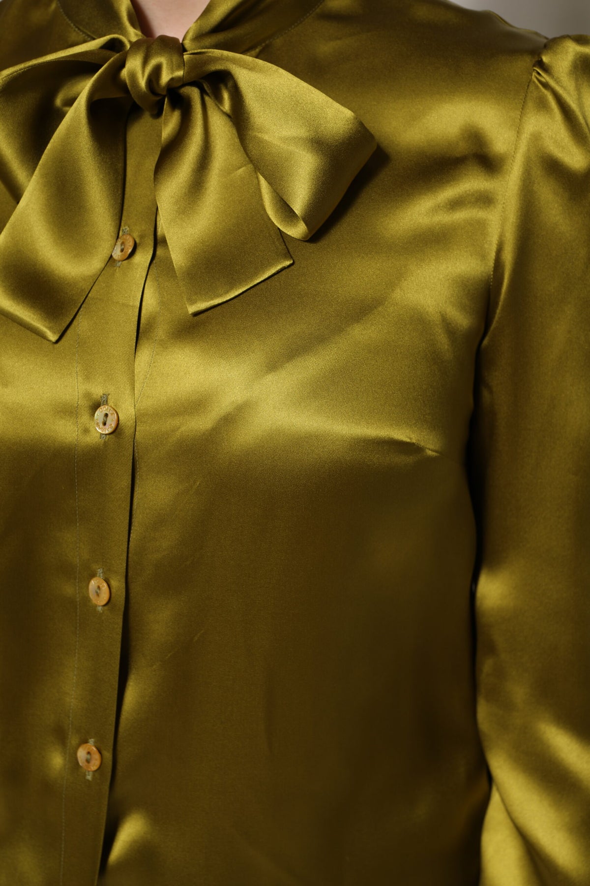 Dolce & Gabbana Blouse Top à Manches Longues en Soie Verte