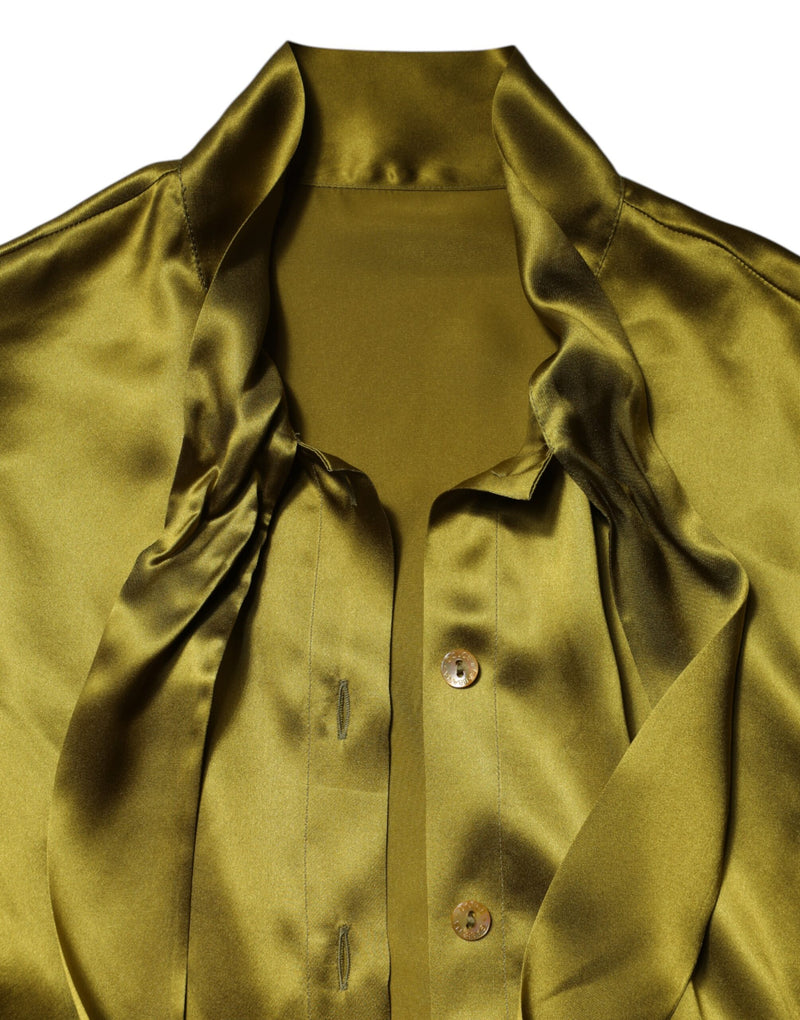 Dolce & Gabbana Blouse Top à Manches Longues en Soie Verte