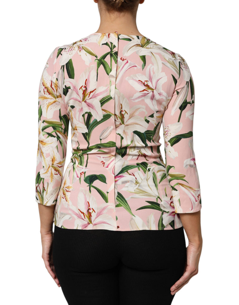 Dolce & Gabbana Blouse Top en Viscose Imprimé Lily Rose