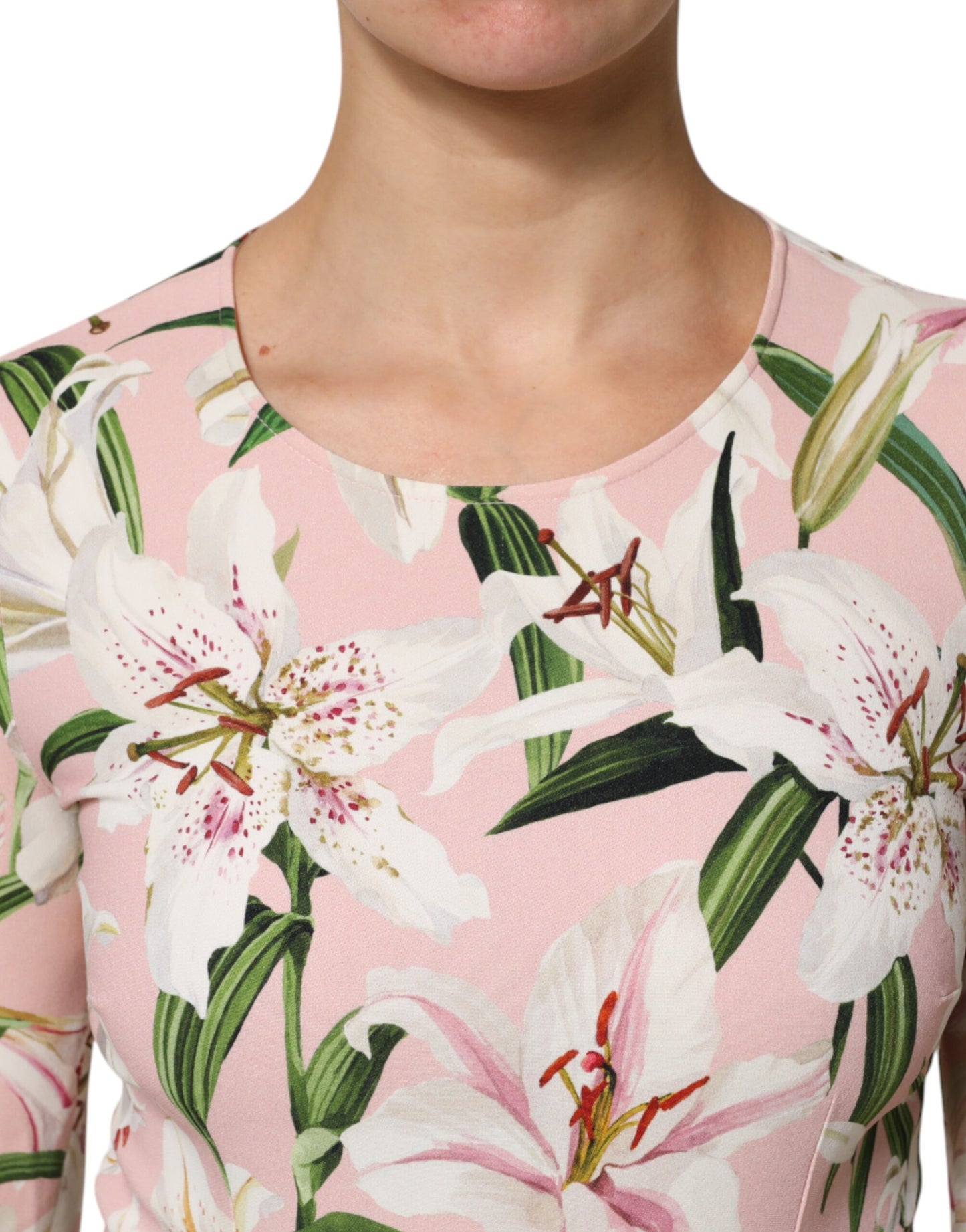 Dolce & Gabbana Pink Lily Print Viscose Round Neck Blouse Top