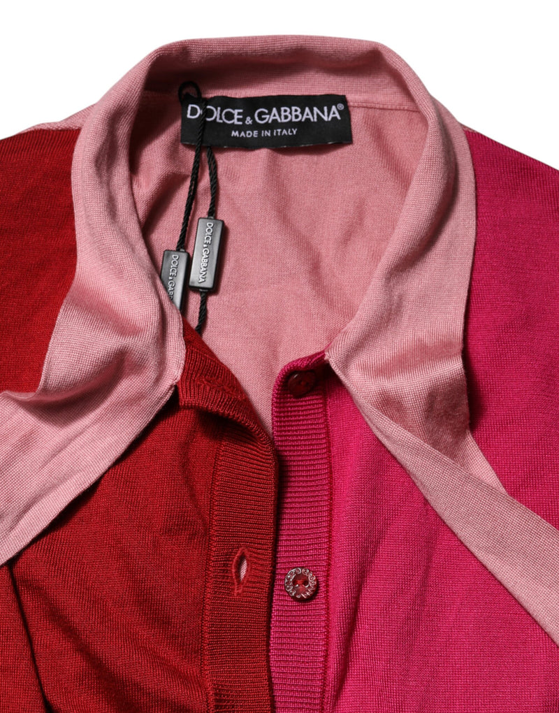 Dolce & Gabbana Top en Soie Rose à Manches Courtes avec Col Ascot