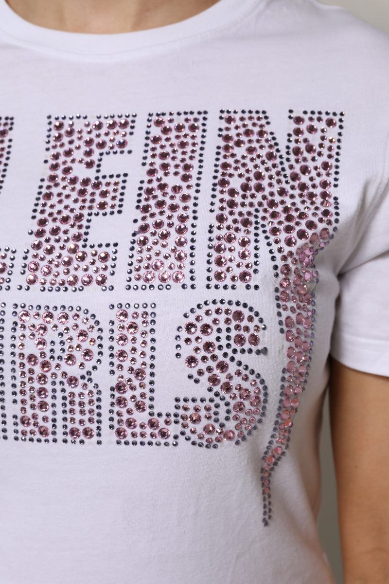 T-shirt à col rond blanc Philipp Plein avec embellissements
