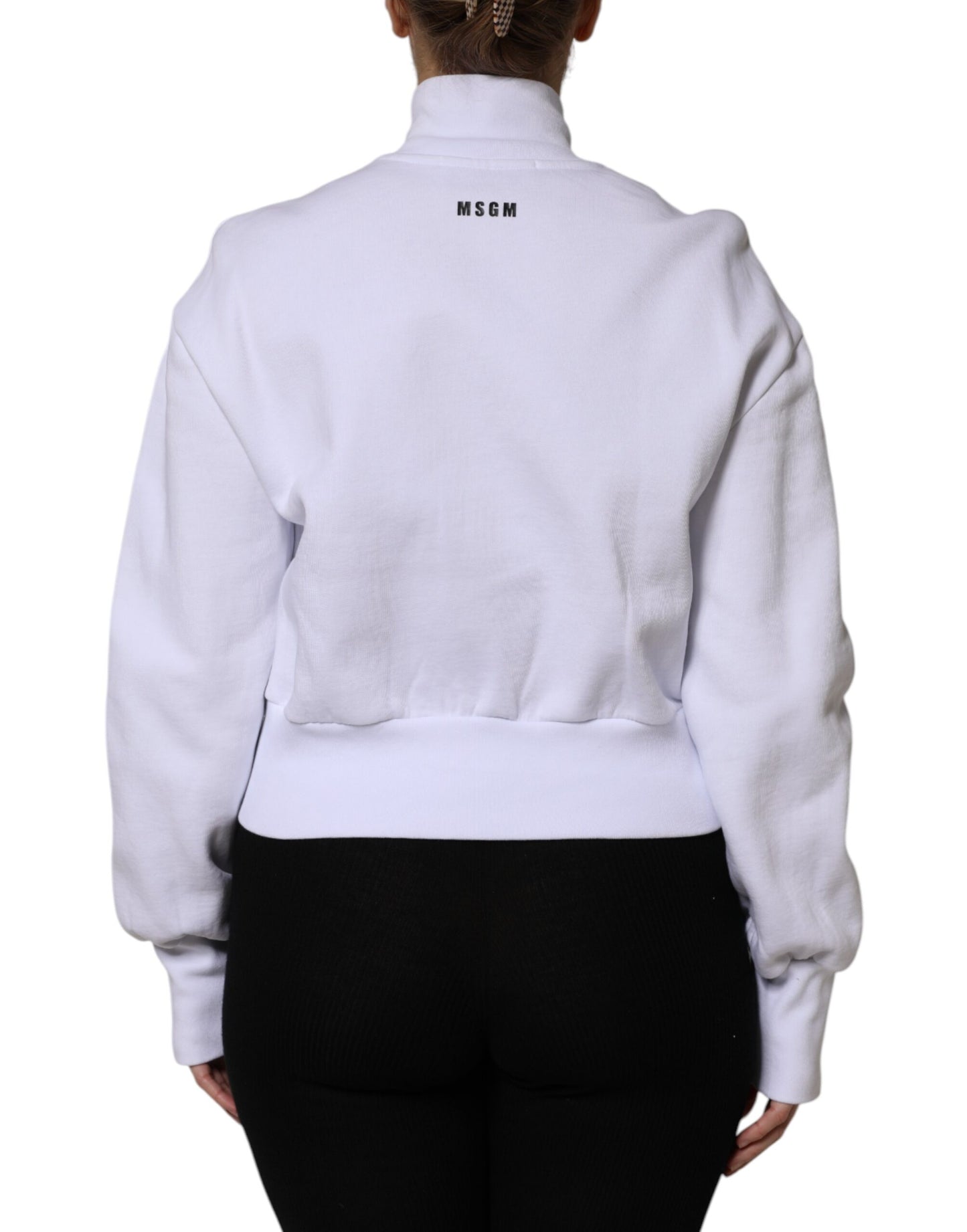 Bomber Jacket MSGM en coton blanc à manches longues et imprimé graphique, fermeture éclair intégrale.