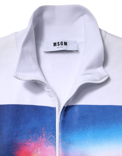 Bomber Jacket MSGM en coton blanc à manches longues et imprimé graphique, fermeture éclair intégrale.