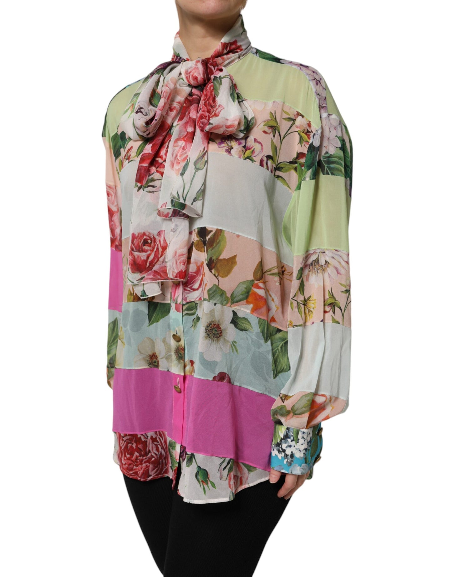 Dolce & Gabbana Multicolor Floral Patchwork Long Sleeves Top