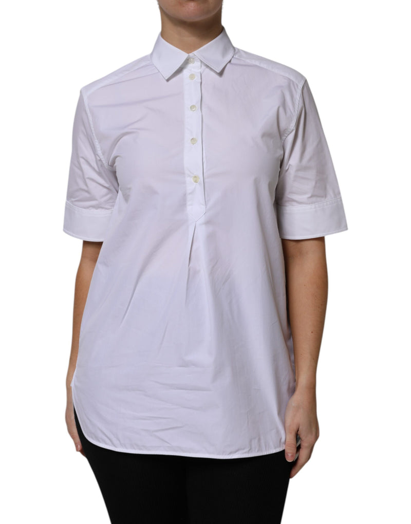 Dolce & Gabbana Polo Top Femme en Coton Blanc à Manches Courtes