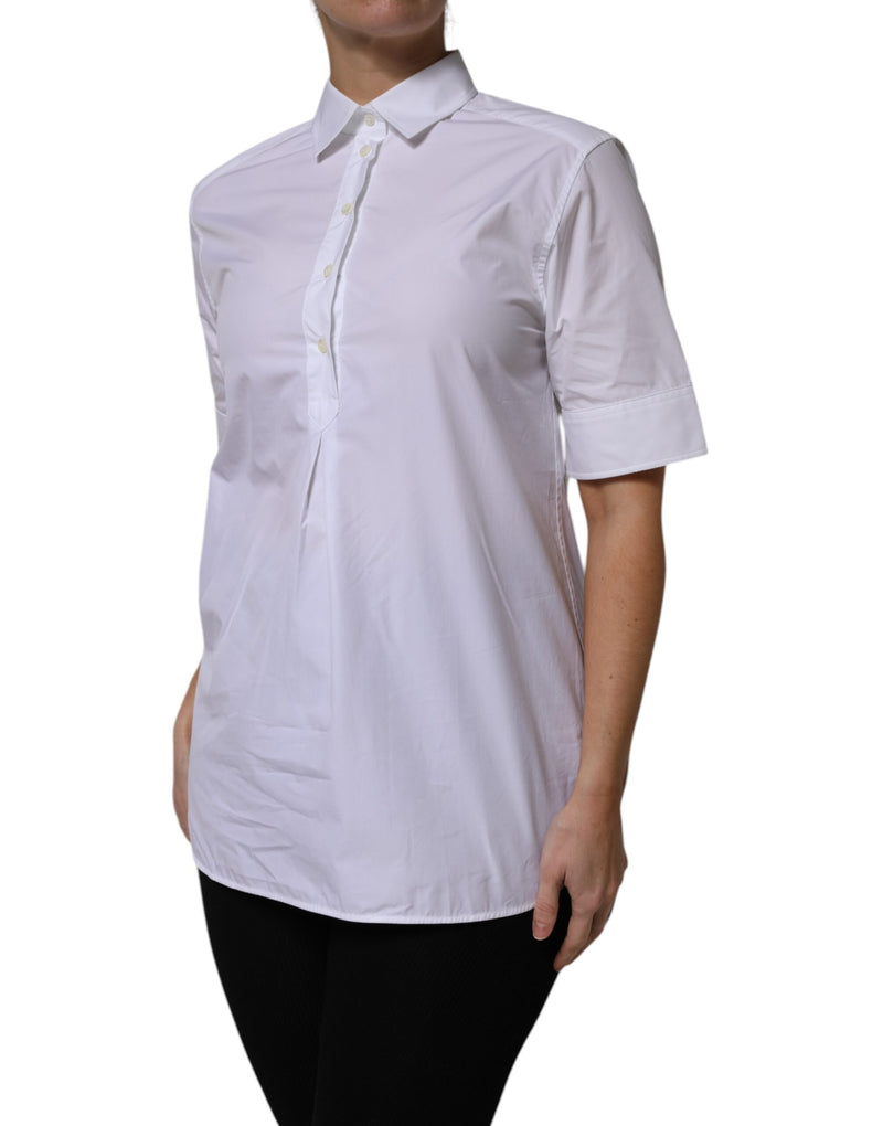 Dolce & Gabbana Polo Top Femme en Coton Blanc à Manches Courtes