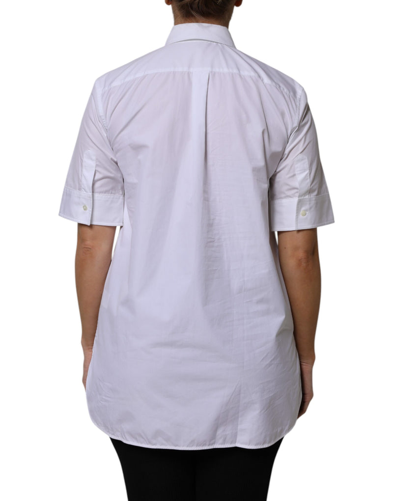 Dolce & Gabbana Polo Top Femme en Coton Blanc à Manches Courtes
