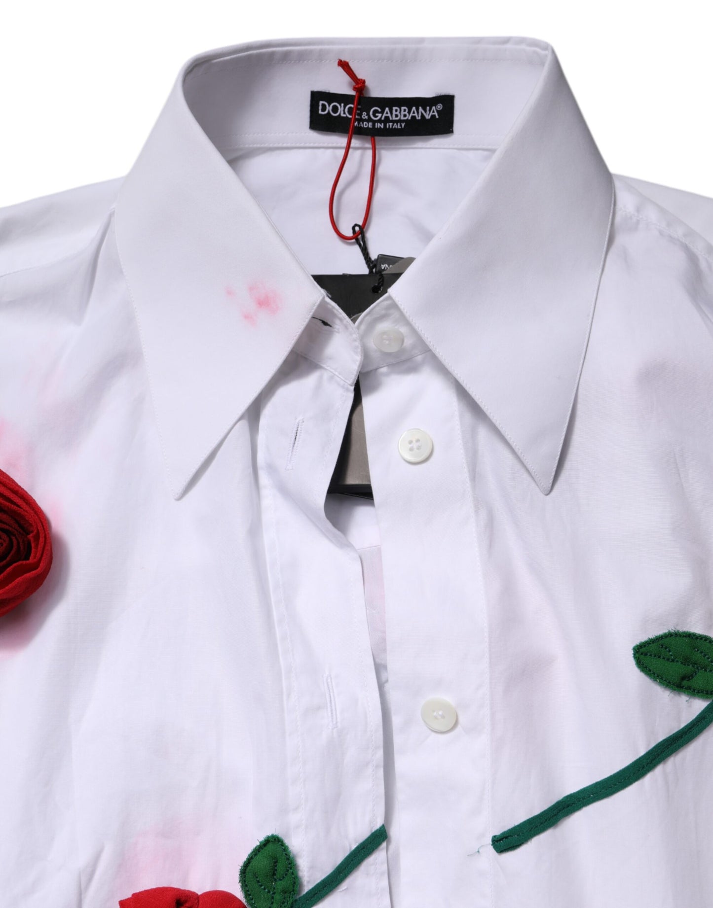 Dolce & Gabbana White Cotton Floral Appliques Dress Shirt Top