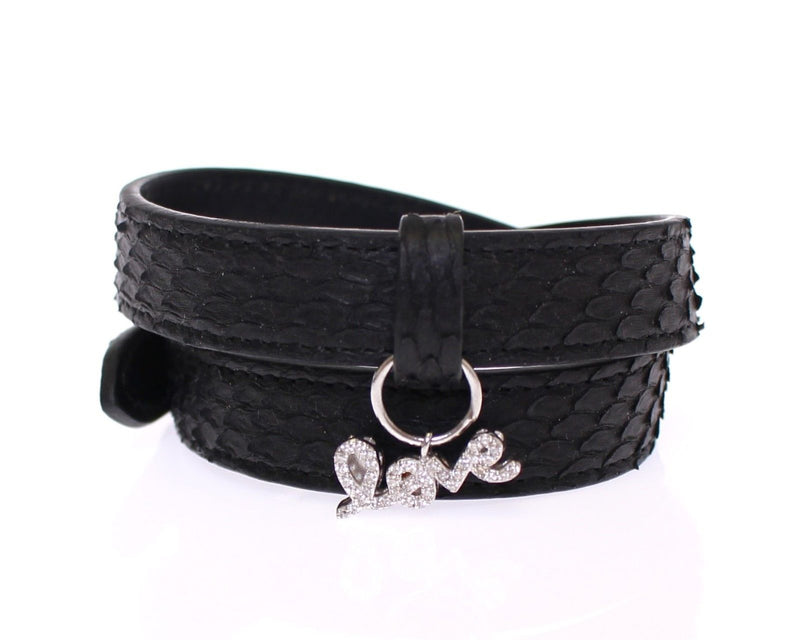 Bracelet Nialaya en argent 925 avec zircones cubiques et peau de serpent