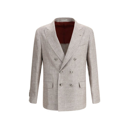 Blazer en lin marron clair Brunello Cucinelli