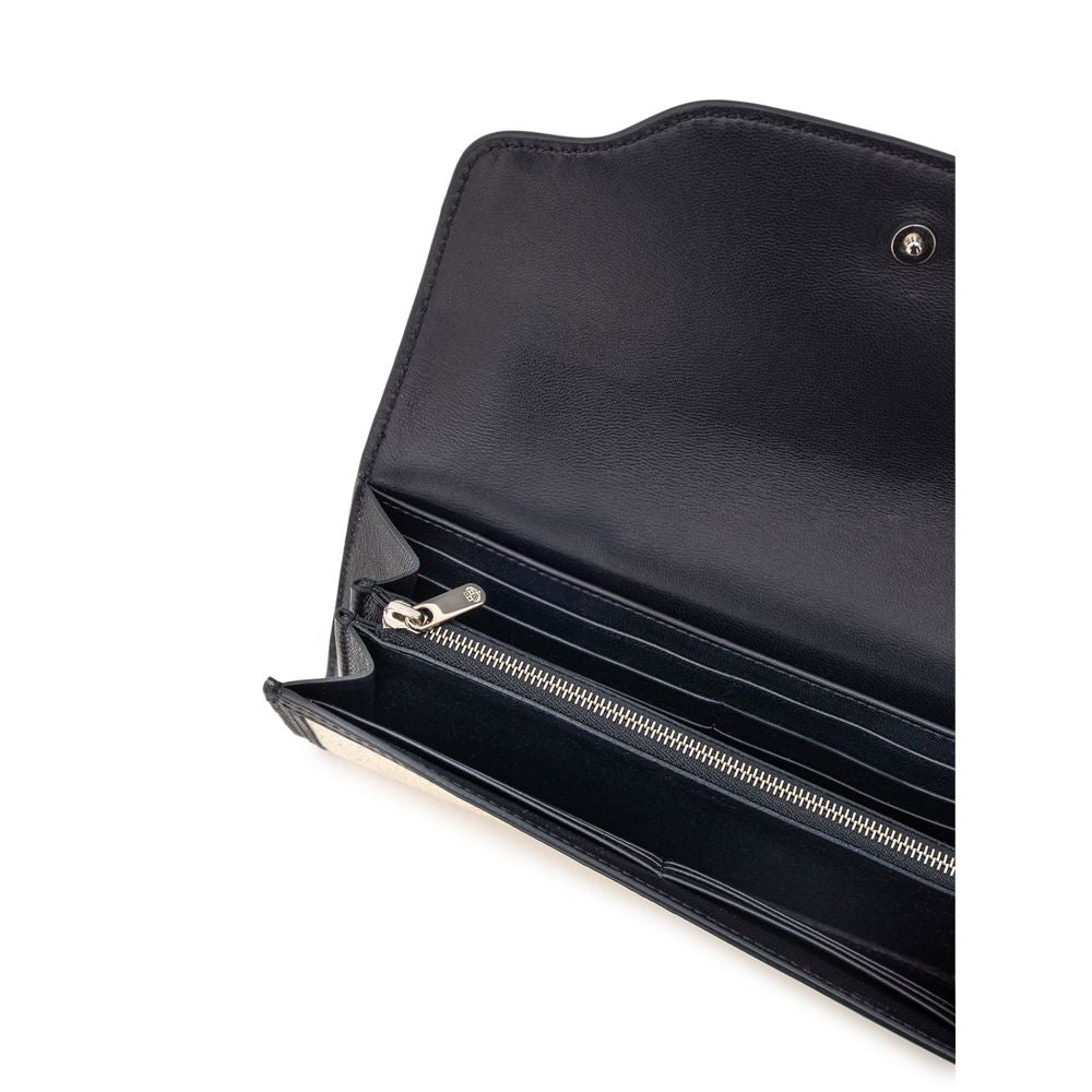 Portefeuille en tissu et cuir beige Loro Piana