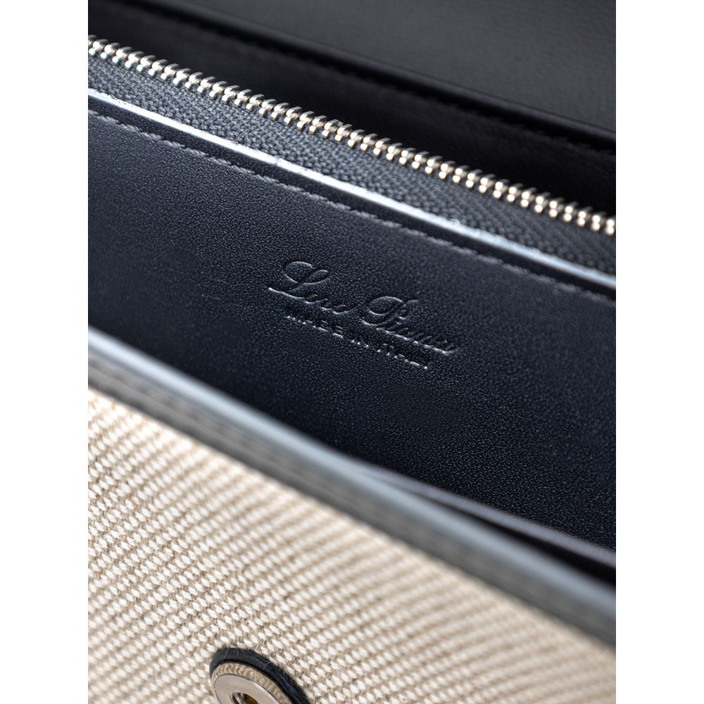 Portefeuille en tissu et cuir beige Loro Piana