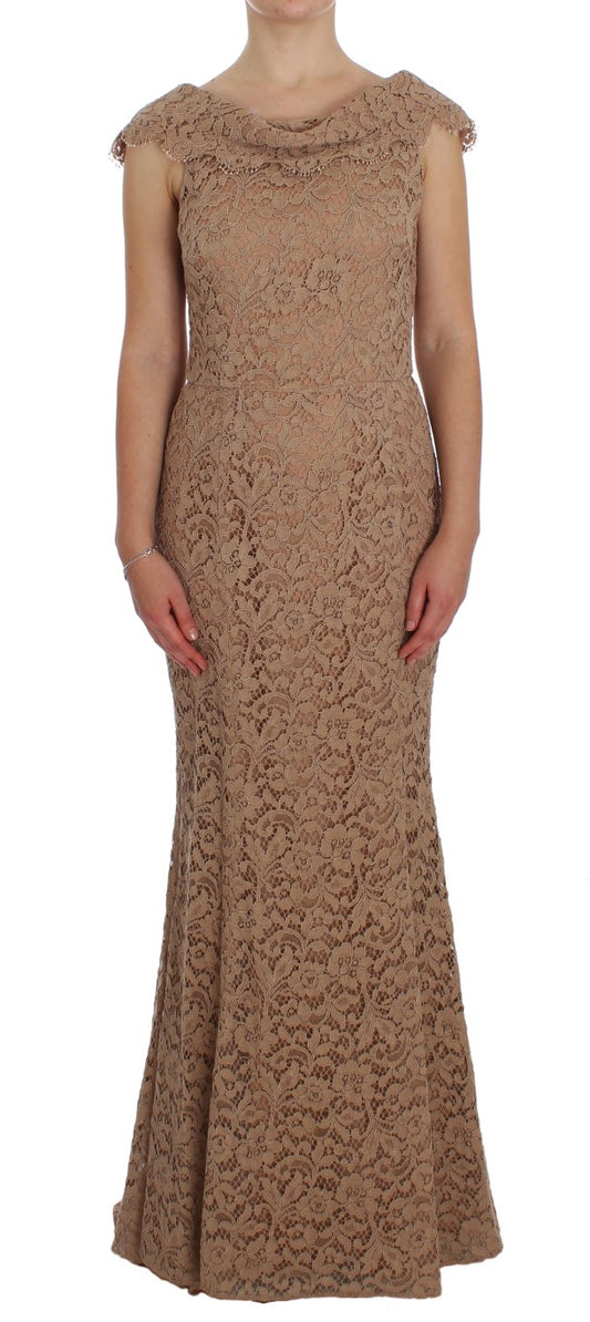 Robe fourreau longue en dentelle florale rose de Dolce & Gabbana