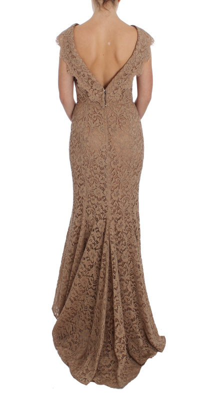 Robe fourreau longue en dentelle florale rose de Dolce & Gabbana