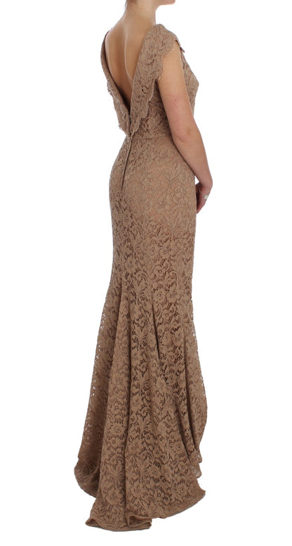 Robe fourreau longue en dentelle florale rose de Dolce & Gabbana