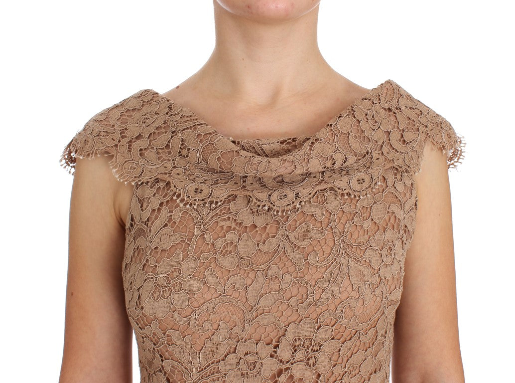 Robe fourreau longue en dentelle florale rose de Dolce & Gabbana