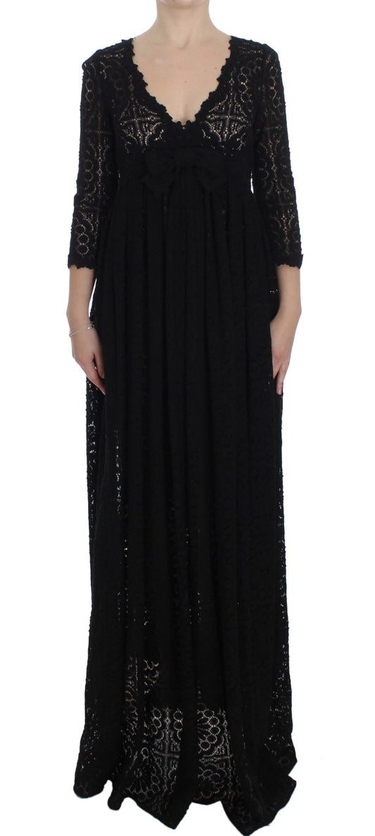 Robe Maxi Tricotée Noire Ricamo de Dolce & Gabbana