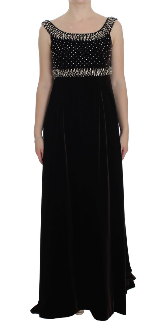 Robe-fourreau en velours brun et strass de Dolce & Gabbana