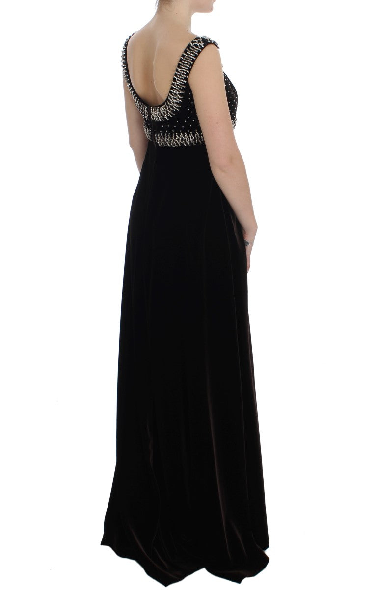Robe-fourreau en velours brun et strass de Dolce & Gabbana
