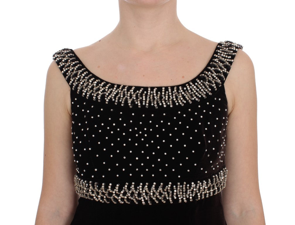 Robe-fourreau en velours brun et strass de Dolce & Gabbana