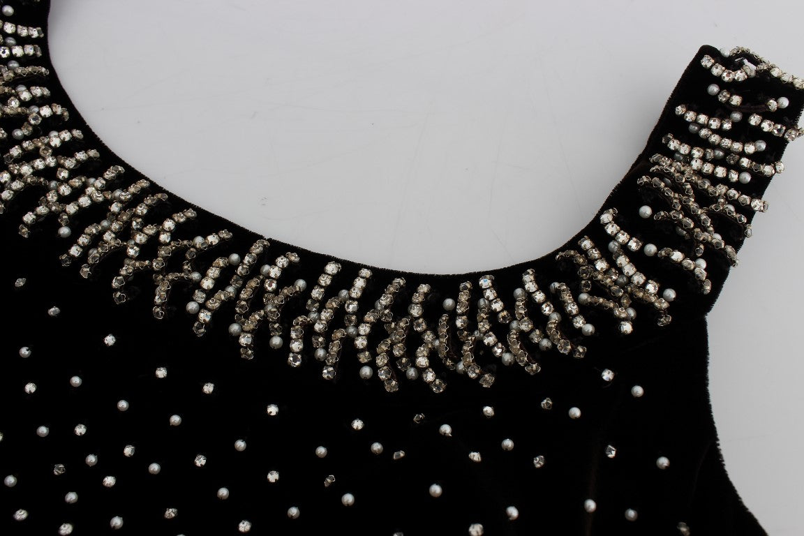 Robe-fourreau en velours brun et strass de Dolce & Gabbana