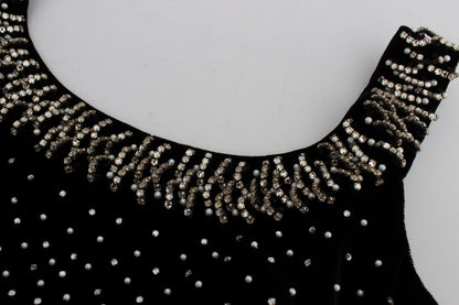 Robe-fourreau en velours brun et strass de Dolce & Gabbana