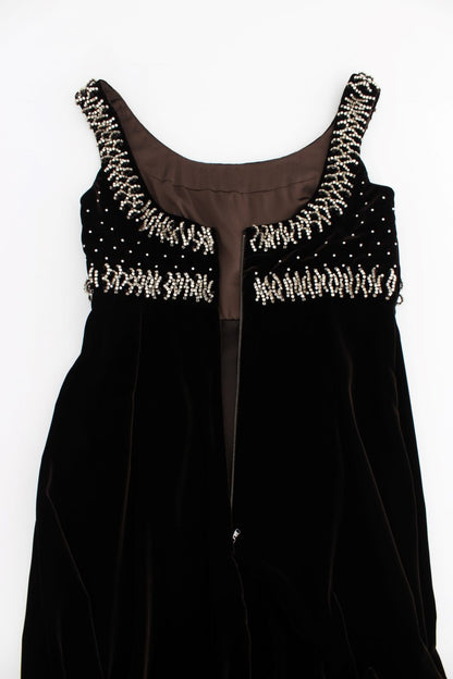 Robe-fourreau en velours brun et strass de Dolce & Gabbana