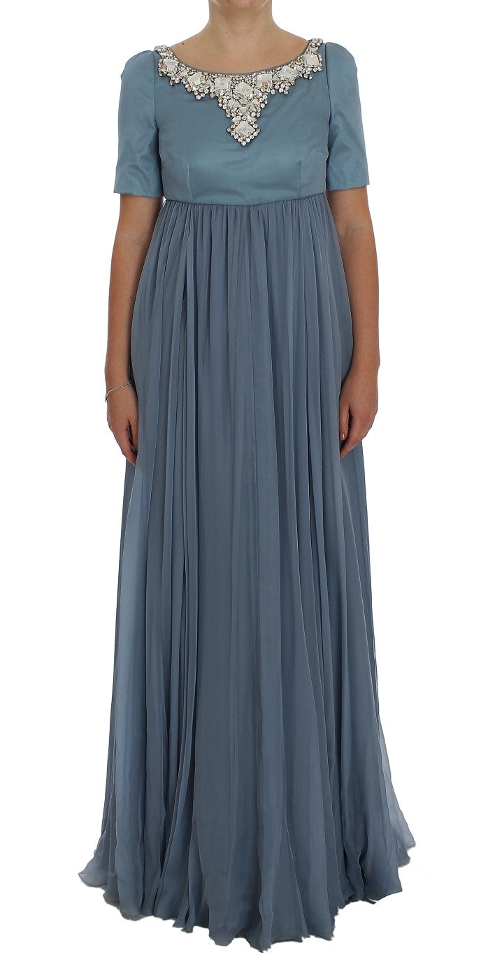 Robe de bal Dolce & Gabbana en soie bleue, à motif de cristaux, style gaine.