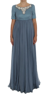 Robe de bal Dolce &amp; Gabbana en soie bleue, à motif de cristaux, style gaine.