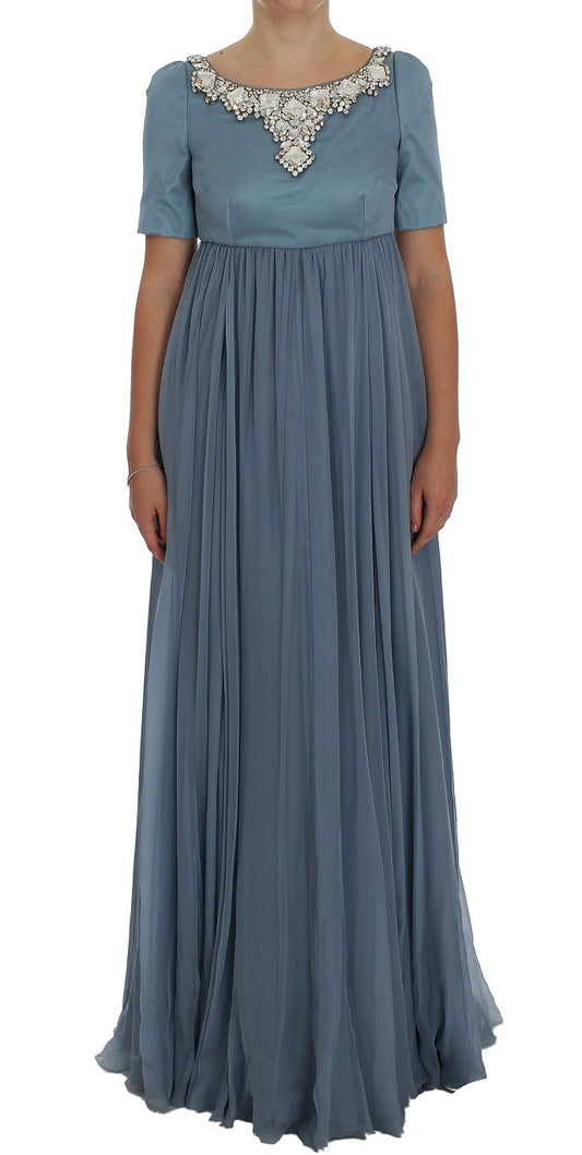 Robe de bal Dolce & Gabbana en soie bleue, à motif de cristaux, style gaine.