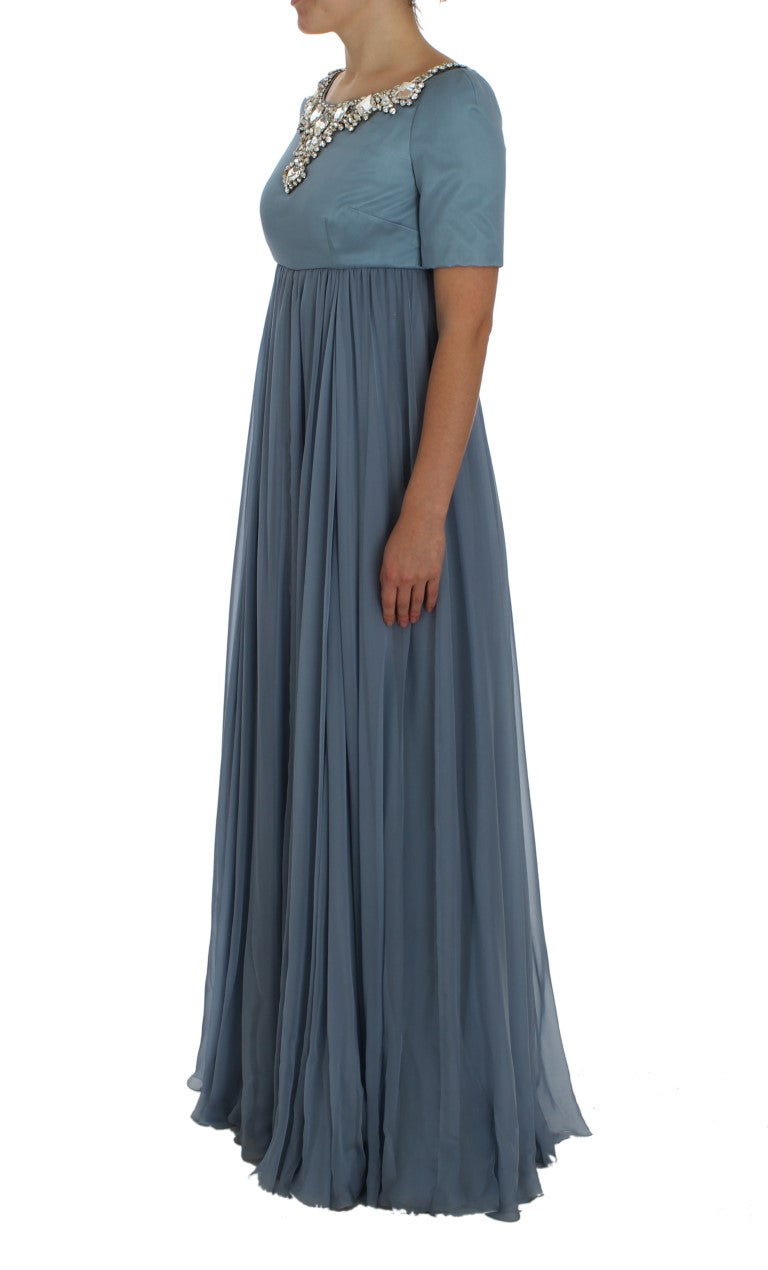 Robe de bal Dolce &amp; Gabbana en soie bleue, à motif de cristaux, style gaine.